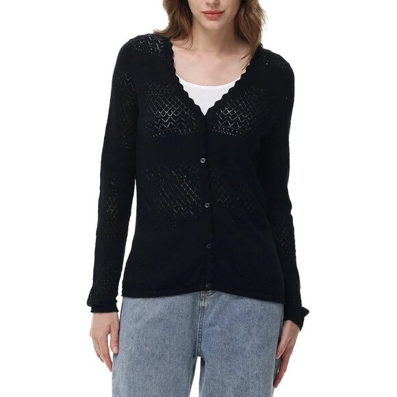 Frye Women's Pointelle Cardigan (Black, Large) - Picture 1 of 5